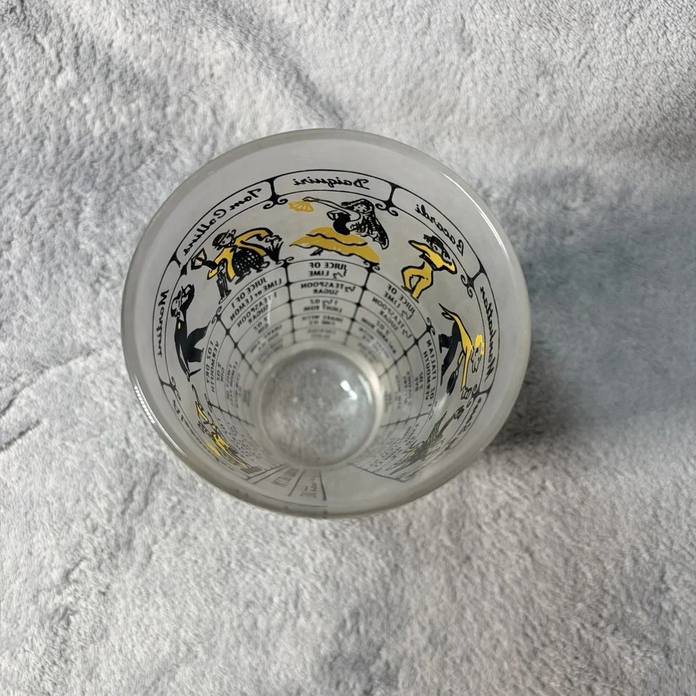 Vintage Federal Glass Frosted Cocktail Mixed Drink Bartender's Recipe Mix Shaker